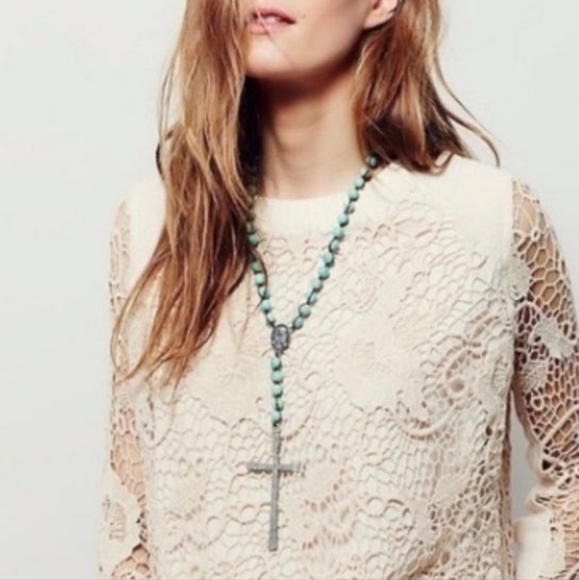 ☆ SOLD ☆ Free People Pretty Rad Crochet Lace Open Back Pullover - Picture 2 of 5